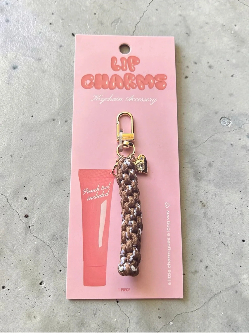 4/$20 Braided Brown Keychain Lip Charm with Gold Hardware